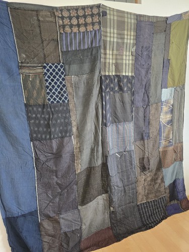 Vintage japanischer Kimono Stoff indigoblau, BORO, gefärbte Textilien, 210 cm x 182 cm, - Bild 2 von 13