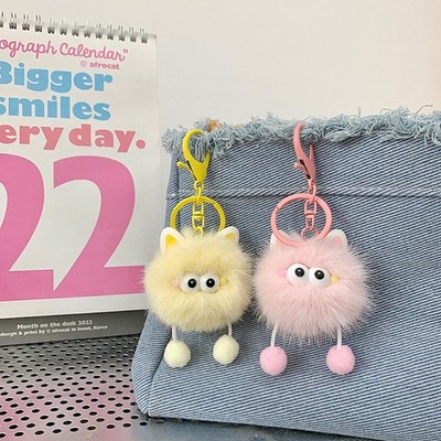 7cm cartoon ear elf coal ball plush filled toy bag pendant keychain student gift