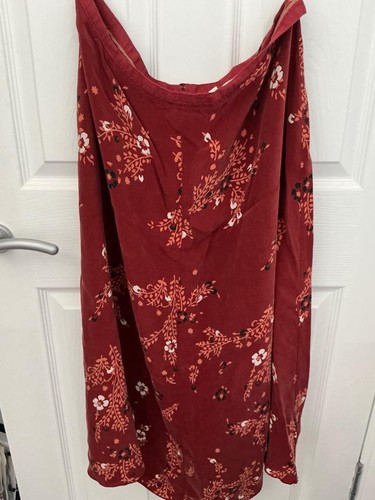 M&S PER UNA RUSTY BROWN FLARED SKIRT WITH WHITE FLOWERS - SIZE 16