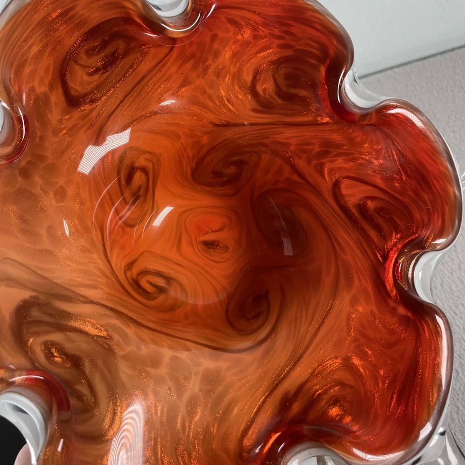 Mid Century Fratelli Toso Apparenza Orange Cased Starry Night Glass Bowl Murano - image 4 of 4