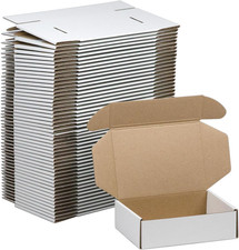 50 Pack 7X5X2 Inches Small Shipping Boxes, White Corrugated Cardboard Boxes, Mov