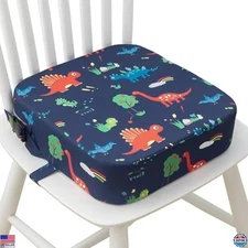 Portable Toddler Booster Seat - Blue Dinosaur, Safety Buckles & Non-Slip Base