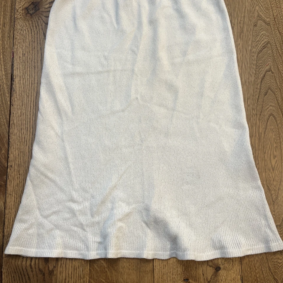 Falda midi lápiz recta tejida Terani Wool Santana crema, talla 6 Foto 2 de 4