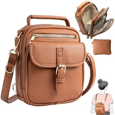 Vegan Leather Crossbody Bag for Women with 2 Straps, Messenger Bag with Walle...