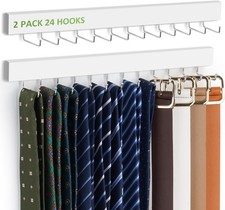 2 Pack Tie Rack Wall Mounted Belt Organizer for Men, Wooden Tie Hanger for Wall