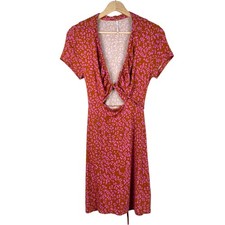 Free People Marsaille Wrap Mini Dress Size XS Pink Cutout SS Waist Tie Stretch