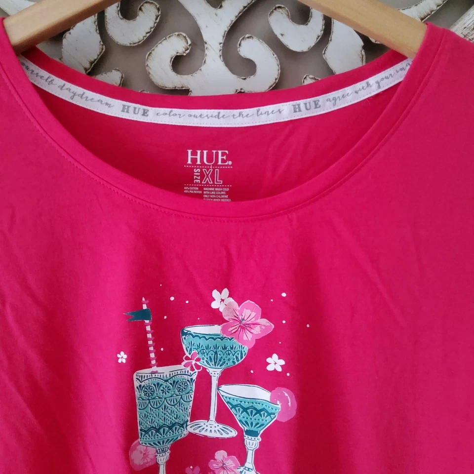 Prendas para dormir Hue para mujer X-grande manga corta ropa de salón pijama top rosa gráfico Foto 3 de 4