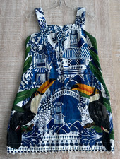 Farm Rio Ancient Garden Mini Dress Sleeveless Small Blue/White