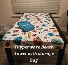 Tupperware Utopic Shore Beach Towel Microfiber With Teal Draw String Bag New!