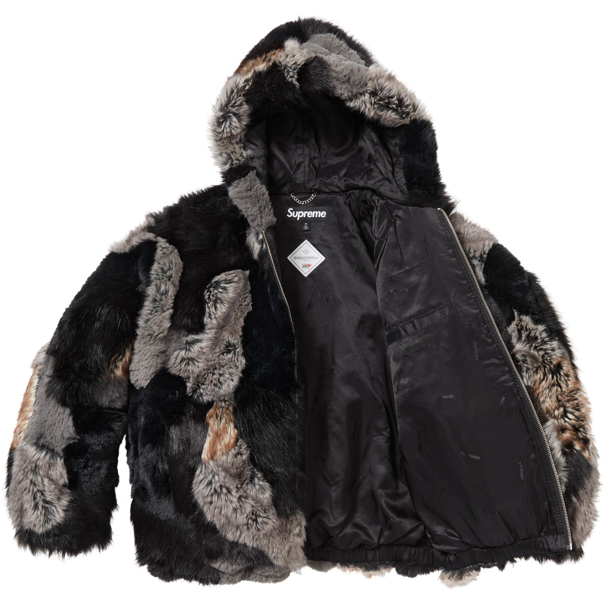 Supreme Patchwork WINDSTOPPER Hooded Faux Fur Jacket FW25 | eBay