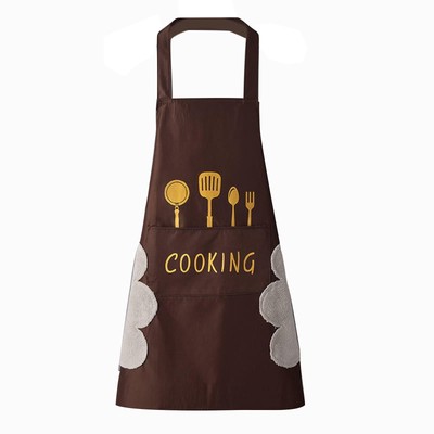 Women's Kitchen Apron with Hand Wipe Big Pocket Waterproof Cooking Bib
