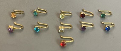 Set of 11 GP Small Nose Studs Body Jewelry W/Gems Multiple Colors Gold Tone