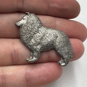 Vintage GG Harris Sheltie Dog Lapel Pin Pewter Tone Animal Brooch