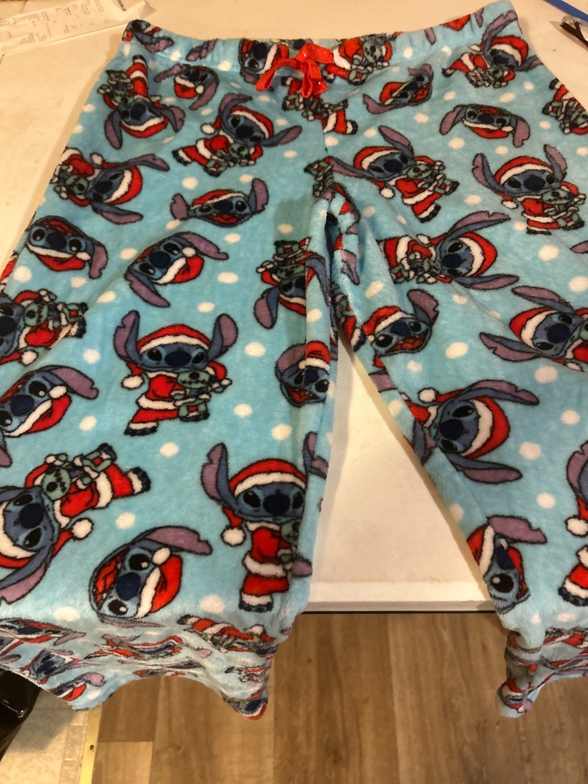 Disney Stitch Santa Plush Pajama Pants for Women - Winter Holiday Sleepwear Size L