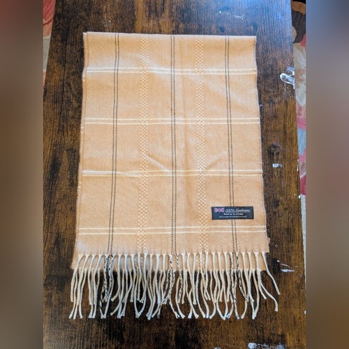 Caramel Tan 100% Scottish Cashmere Wool Plaid Women's Scarf - Picture 9 of 9