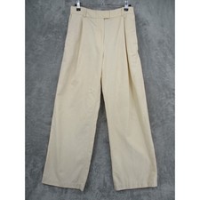 Zara Pants Womens Medium Beige Pleated High Rise Wide Leg Trousers Pockets Tan