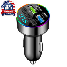 66W Fast Charge Bluetooth 5.0 FM Transmitter 4 Ports Dual Usb Type-C RGB Ambie