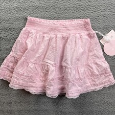 Love Shack Fancy Girls Youth 12 Pink Clara Alouette Embroidery Tiered Skirt