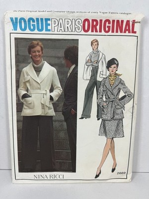 Vogue Paris Original 2669 Nina Ricci Uncut Sz 16 Jacket Pants Skirt Designer 70s