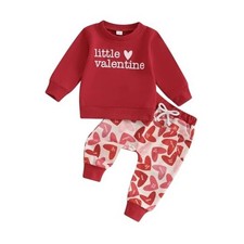 Baby Boy Girl Valentines Outfit Long Sleeve Heart Print Sweatshirt Sweatpants