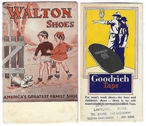 2 Advertising Ink Blotters, Walton Shoes Children, Goodrich Taps Spurr Shu-Fix