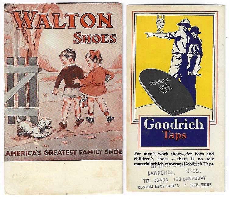 2 Advertising Ink Blotters, Walton Shoes Children, Goodrich Taps Spurr Shu-Fix