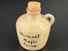 Miniature Vintage Vt Maple Syrup Jug Pottery Stoneware Signed SAH Cork 3.5? MCM