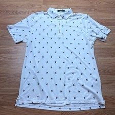 G/FORE Polo Shirt Mens Large White All Over Logo Golf Stretch WEBB