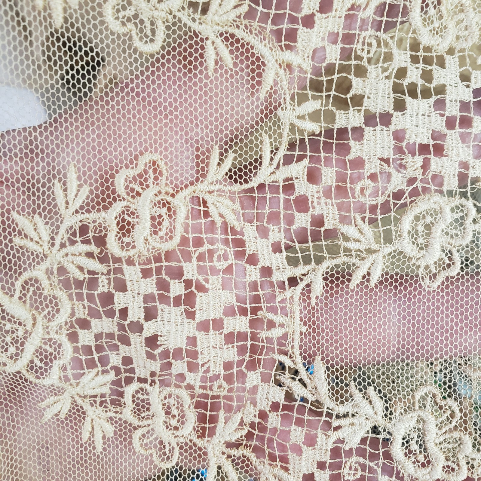 Vintage Antique Ecru Embroidered Lace Crafts Sewing 122 x 22 Inches