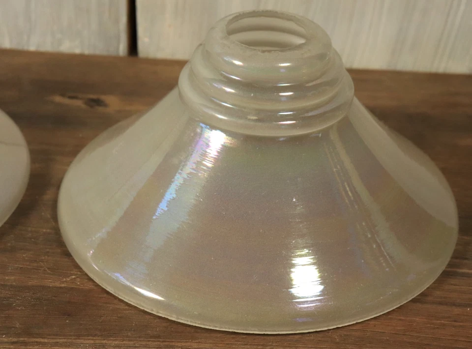 Paire Abat-jour Ancien en Verre Art Déco Irisé Loetz Bohème pour Lampe Appliques - Photo 3/4