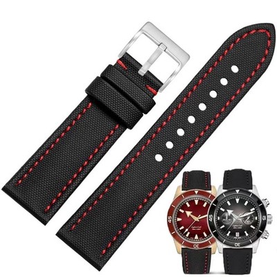 Aoeiwv Nylon Leather Watch Band Quick Release Waterproof 20mm, Black Red Line 