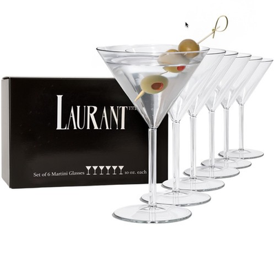 #ad LAURANT Unbreakable Clear Tritan Plastic Martini Glasses 10 oz. Set 6 BPA Free $34.99