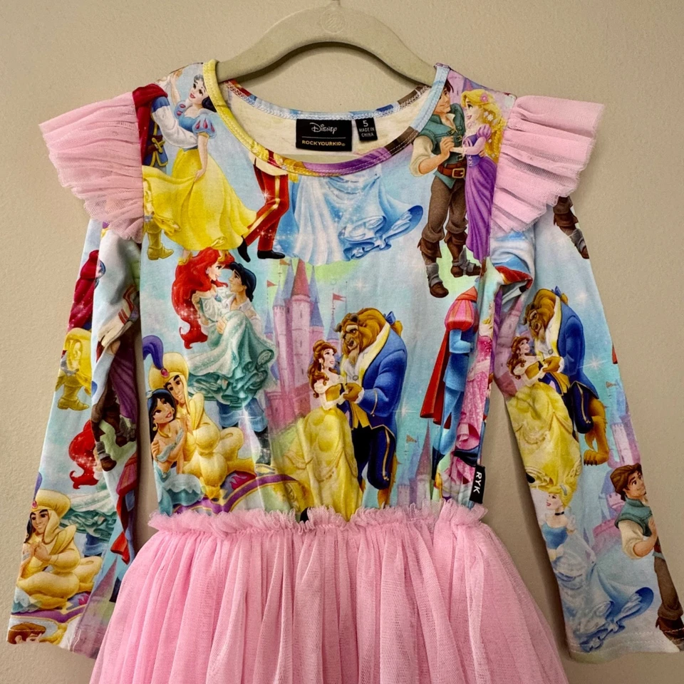 Vestido Rock Your Kid X Disney Princesa Tutu Meninas 5 5T Ariel Cinderella Belle Excelente Estado Usado - Imagem 3 de 4