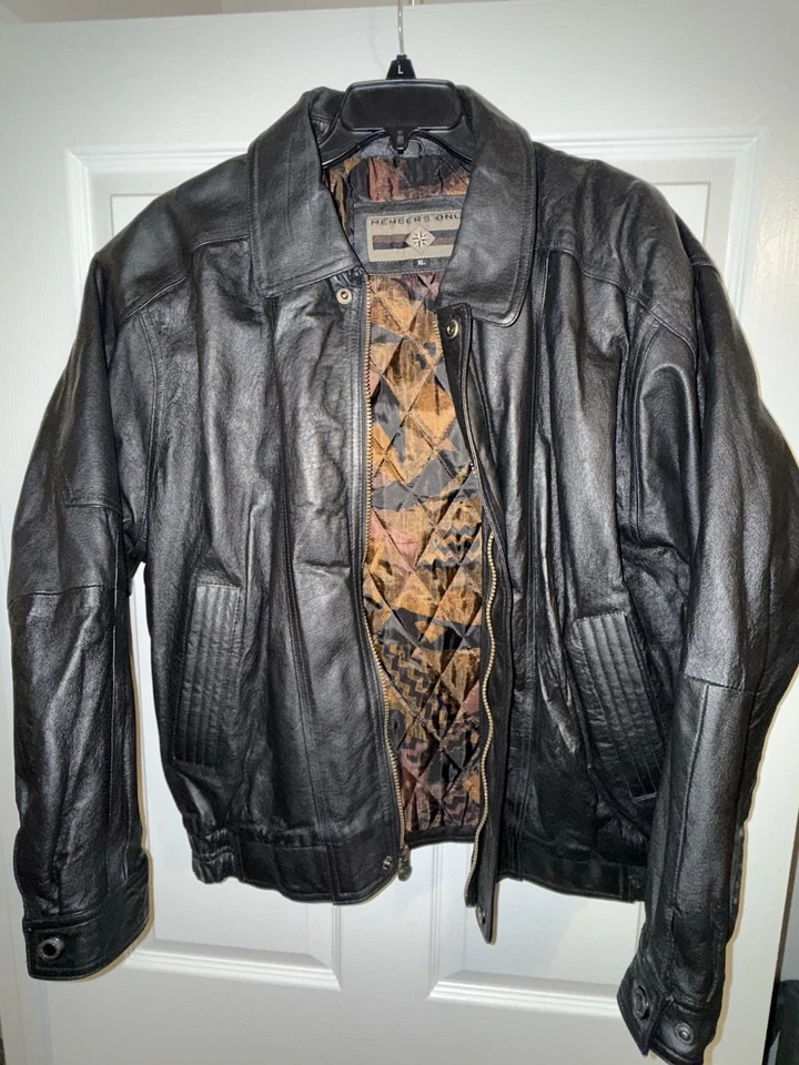 Chaqueta de cuero suave Members Only para hombre talla XL negra motocicleta aviador de colección