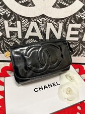 CHANEL Big CC Pochette Cosmetic Pouch Patent Leather  Matelasse Black  JAPAN 158