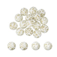 15 Pcs Silicone Round Beads, 15mm Leopard Beads, White Gold Leopard