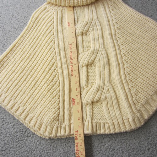 SAOL Aran Poncho Womens Cape white Merino Wool Cowl Neck Chucky fishermen knit - Picture 10 of 15