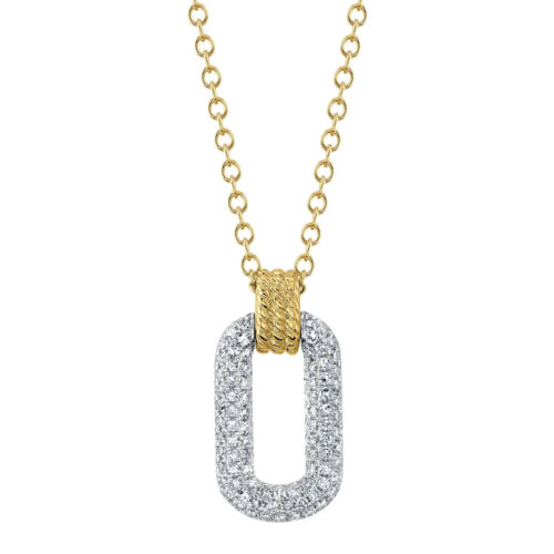 14K Two Tone Gold Diamond Rectangle Necklace 0.19 CT Pendant Round Cut Natural