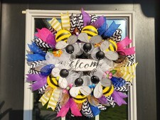 WELCOME bees Spring Summer Mesh Front Door Wreath Wall Decor big BRIGHT Beach