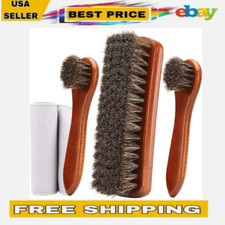 4-Piece Horsehair Shoe Brush Shine Kit Leather Shoes Boot Cleaning Polish Dauber