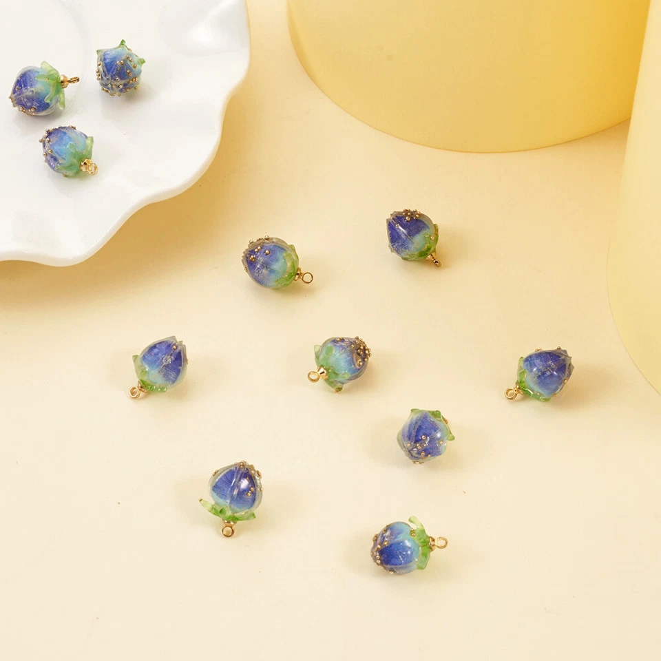 Colgantes de flores secas naturales reales hechos a mano 20 piezas dijes azul real 14~15 mm Foto 3 de 4