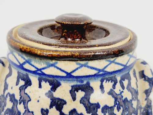 Vtg Jar Canister Cobalt Blue Salt Glazed Stoneware Crock Lid Farmhouse Rustic Sm - Bild 12 von 19