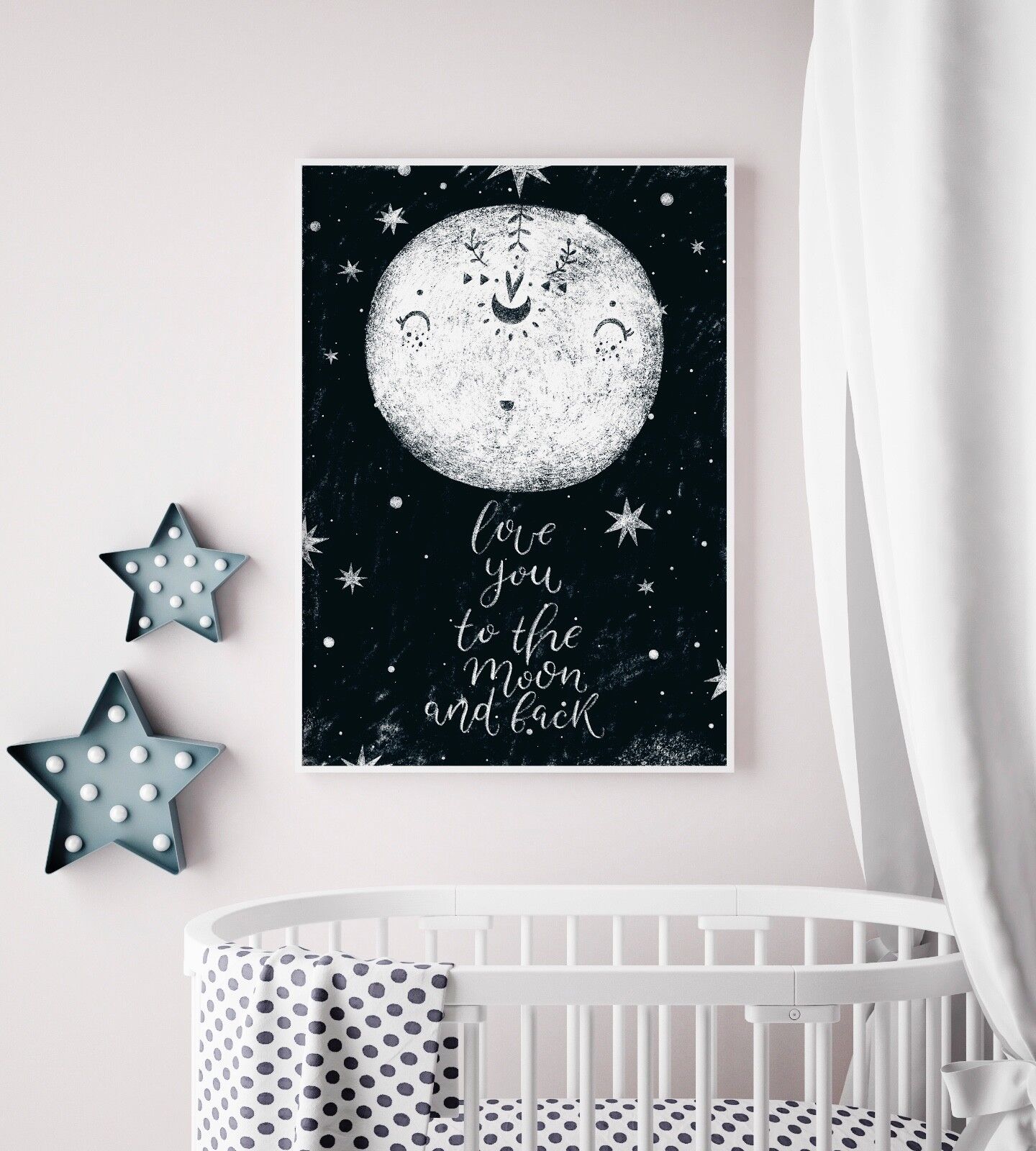 Love You 最高品質の To The Moon and Print Back Picture Nursery 【楽天カード分割】 Art Bedr