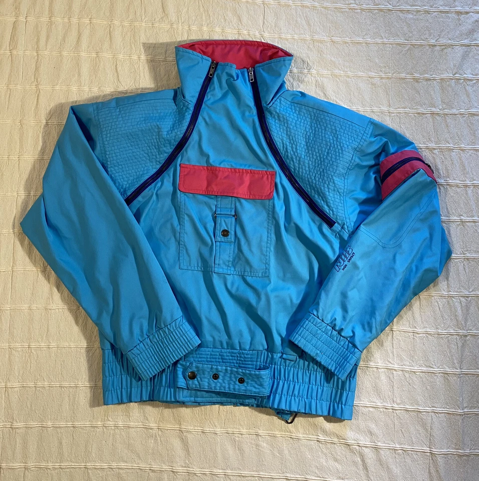 Винтажный 1980-х NILS лыж куртка женский размер 6 яркий синий и розовый сноуборд куртка - Изображение 2 из 4