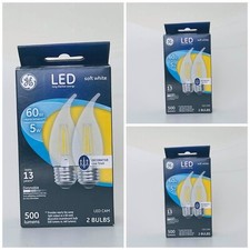 3 packs of 2 bulbs GE LED 5W 60W soft white LED CAM 500 lumens bent tip