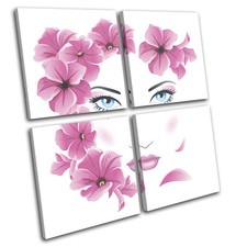 Floral Fashion Girl Abstract MULTI CANVAS WALL ART Picture Print VA