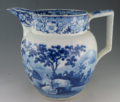 Antike Keramik Perlbesteck blau Transfer Davenport Schafschere große Kanne 1825