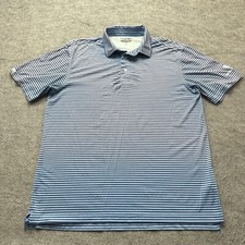 Straight Down Polo Shirt Men L Blue Striped Stretch Golf Performance Nylon