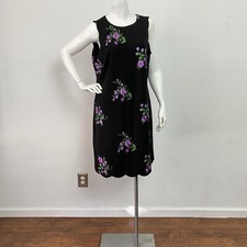 Jones Studio Dressbarn Women's Sz 10 Black Floral Casual Embroidered  Dress