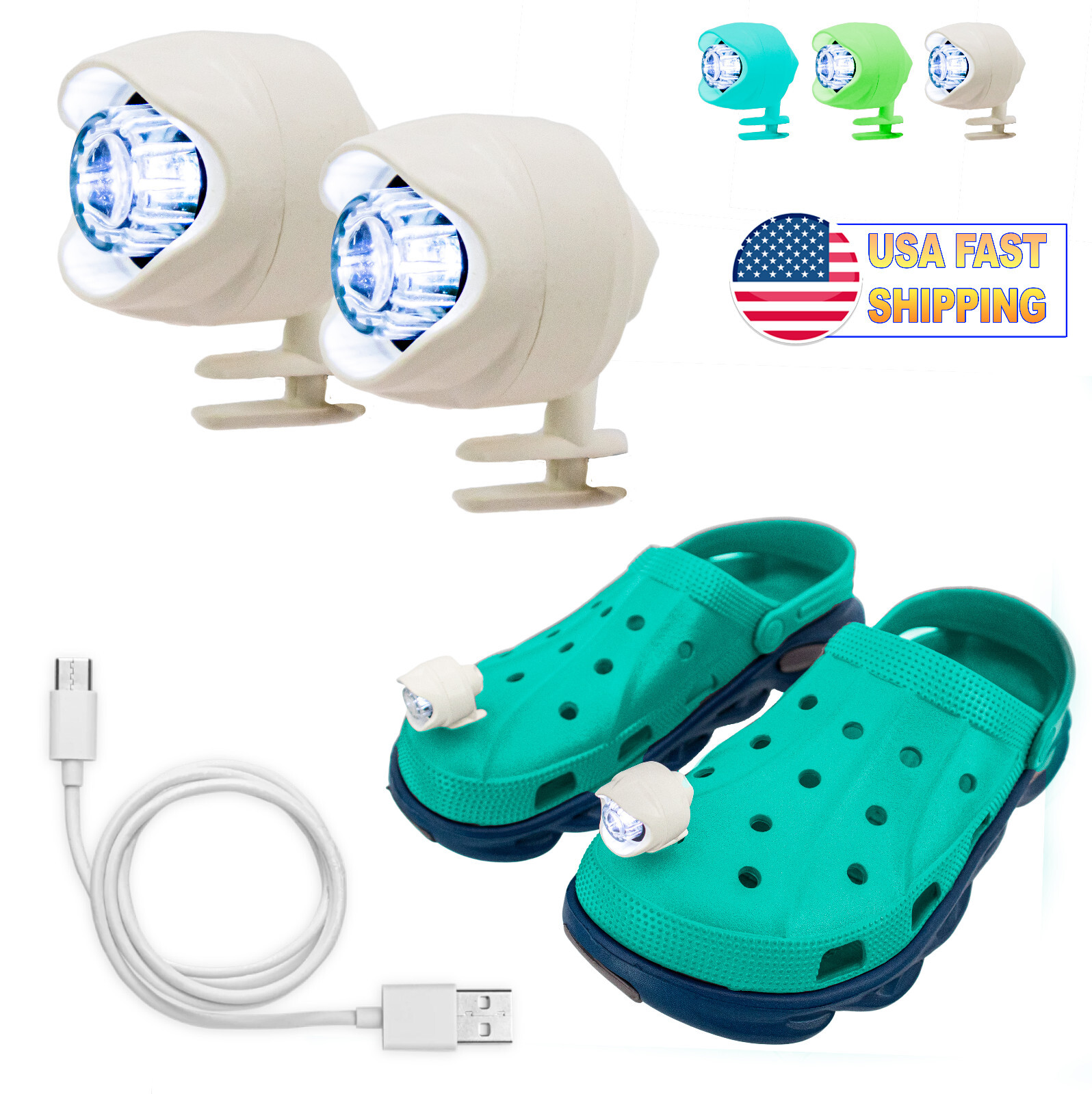 Croc Shoe Lights LED USB Rechargeable, Waterproof, Clip On Sneakers Headlight eBay